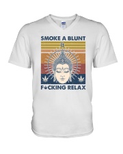 Smoke a blunt and Fcking relax V-Neck T-Shirt tile