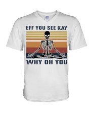 Retro Skeleton Eff You See Kay Why Oh You V-Neck T-Shirt tile