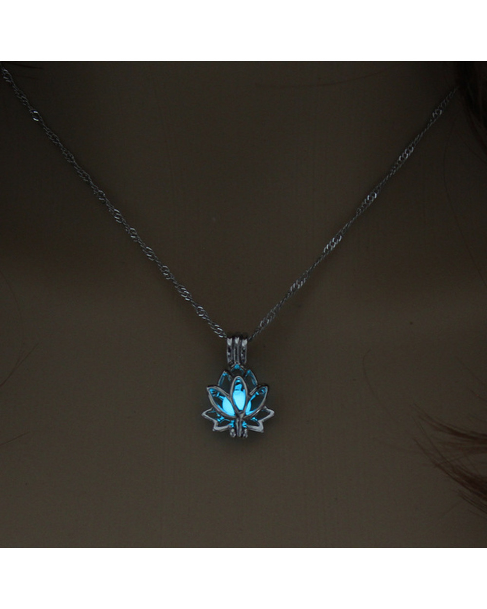 Luminous Glowing In The Dark Moon Lotus Flower Shaped Pendant Necklace For Women Yoga Prayer Buddhism Jewelry template