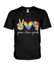 Peace Love Pride Rainbow LGBT Lesbian Gay Pride V-Neck T-Shirt tile