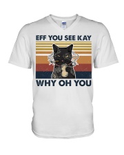 Retro Cat Eff You See Kay Why Oh You V-Neck T-Shirt tile
