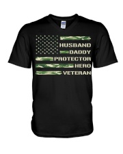 Husband daddy protector hero veteran V-Neck T-Shirt tile
