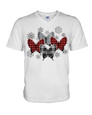 Christmas tartan butterfly V-Neck T-Shirt tile