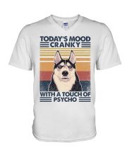 Husky mood cranky V-Neck T-Shirt tile