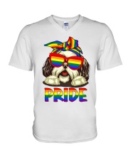 Pride LGBT Gay Be Lesbian Shih Tzu Funny V-Neck T-Shirt tile