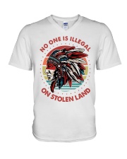 Native American No One Is Illegal On Stolen Land V-Neck T-Shirt tile