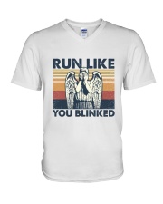 Run like you blinked V-Neck T-Shirt tile