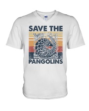Retro vintage Save the pangolin V-Neck T-Shirt tile