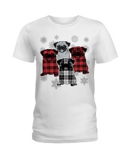 Christmas tartan pug Ladies T-Shirt tile
