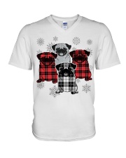 Christmas tartan pug V-Neck T-Shirt tile