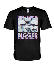 I roll Blunts Bigger than your Dck V-Neck T-Shirt tile