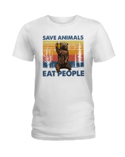 Save animals Eat people Ladies T-Shirt tile