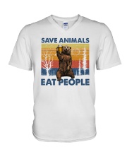 Save animals Eat people V-Neck T-Shirt tile
