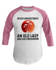 Never Underestimate An Old Lady Eats Mushroom Baseball Tee tile