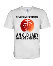 Never Underestimate An Old Lady Eats Mushroom V-Neck T-Shirt tile