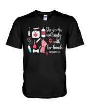 She works willingly with her hands V-Neck T-Shirt thumbnail