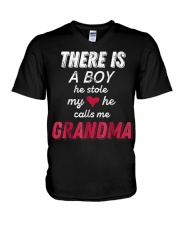 Grandmother There Is A Boy He Stole My Heart V-Neck T-Shirt tile