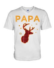 Grandfather Christmas Papa Deer Red Plaid V-Neck T-Shirt tile