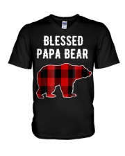 Grandfather Blessed Papa Bear Buffalo Plaid Bear V-Neck T-Shirt tile