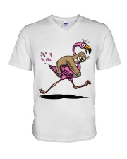 Flamingo Sloth Rinding Flamingo V-Neck T-Shirt tile