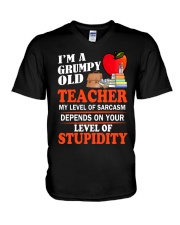 Grandparent- A Grumpy Old Teacher V-Neck T-Shirt tile