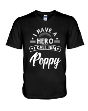 Grandfather I Have A Hero I Call Him Poppy V-Neck T-Shirt tile