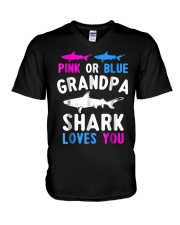 Grandfather Shark Cute Gender Reveal Grandpa V-Neck T-Shirt tile