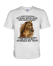 I would rather stand with God V-Neck T-Shirt tile