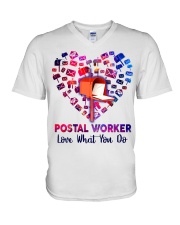 Postal Worker Love what you do V-Neck T-Shirt tile