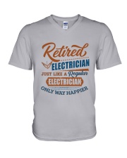 Retired Electrician only way happier V-Neck T-Shirt tile