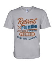 Retired Plumber only way happier V-Neck T-Shirt tile