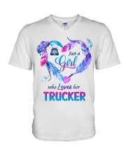Just a Girl who Loves her Trucker V-Neck T-Shirt tile
