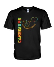 Caregiver: Love what you do V-Neck T-Shirt tile
