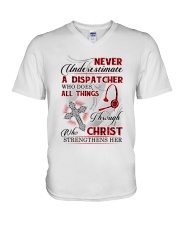Never Underestimate a Dispatcher V-Neck T-Shirt tile