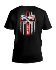 Proud American Lineman Flag V-Neck T-Shirt tile
