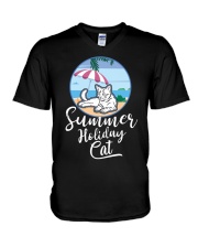 Summer holiday cat V-Neck T-Shirt tile