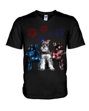 schnauzer 4th july V-Neck T-Shirt tile