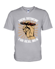 Real men social distancing cigar V-Neck T-Shirt tile