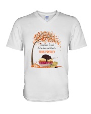 Alone Cat Lover Listen to Elvis Presley V-Neck T-Shirt tile
