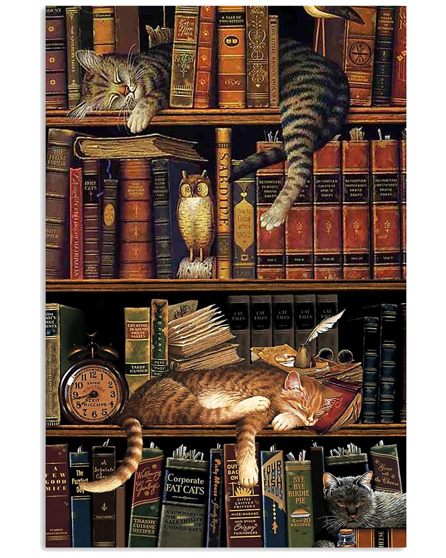 Cat Book Bookshelf 11x17 Poster