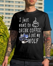 Drink Coffee and pet my wolf Classic T-Shirt lifestyle-mens-crewneck-front-8