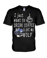Drink Coffee and pet my wolf V-Neck T-Shirt thumbnail
