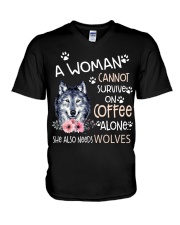 A Woman and Wolves V-Neck T-Shirt thumbnail