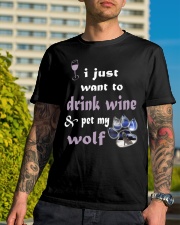 Drink wine and pet my wolf Classic T-Shirt lifestyle-mens-crewneck-front-8