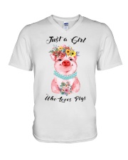 just a girl who loves pig V-Neck T-Shirt tile