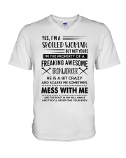 ironworker yes im a spoiled woman V-Neck T-Shirt tile