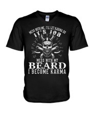 Mess with me I'll let karma it's job V-Neck T-Shirt tile