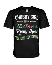 Chubby girl with tattoos pretty eyes and thick things V-Neck T-Shirt tile