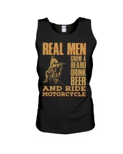 Real men grow a beard drink beer and ride motorcycle Unisex Tank tile