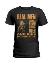 Real men grow a beard drink beer and ride motorcycle Ladies T-Shirt tile